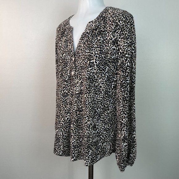 Old Navy Top Medium Leopard Brown Black Long Sleeve Popover Blouse Women's - Picture 3 of 12